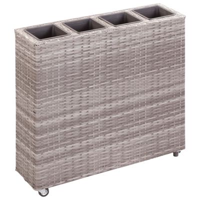 vidaXL Vyvýšený záhradný záhon+4 nádoby 80x22x79 cm, polyratan, sivý