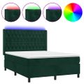 vidaXL Posteľný rám boxsping matrac a LED tmavozelený 140x190 cm zamat