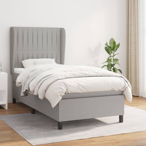 vidaXL Posteľný rám boxsping s matracom bledosivý 90x190 cm látka