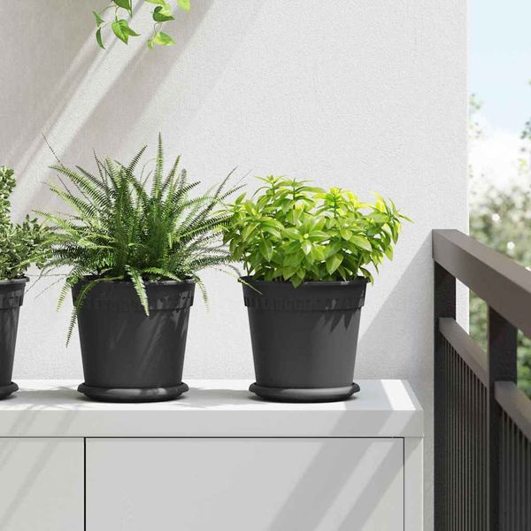 vidaXL Kulatý kvetináč 6 pcs Čierna Ø 19 x 16 cm Plast