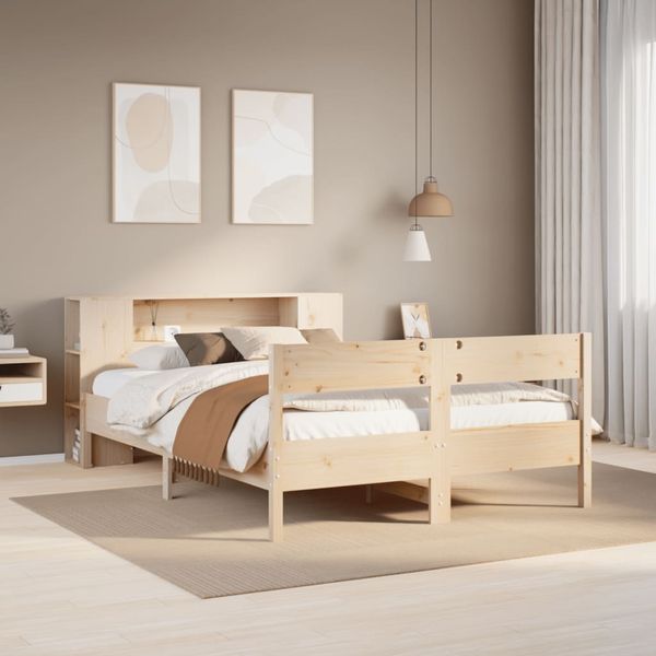 vidaXL Posteľ s knižnicou bez matraca biela 135x190cm borovicový masív
