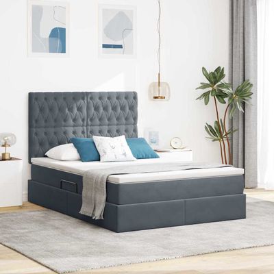 vidaXL Postel s úložným prostorem a matrací Tmavo šedá 140 x 200 cm