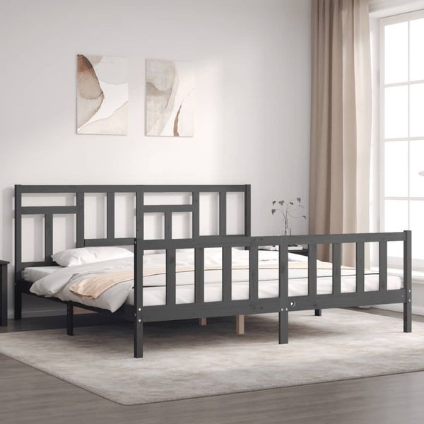 vidaXL Posteľný rám s čelom sivý 200x200 cm masívne drevo