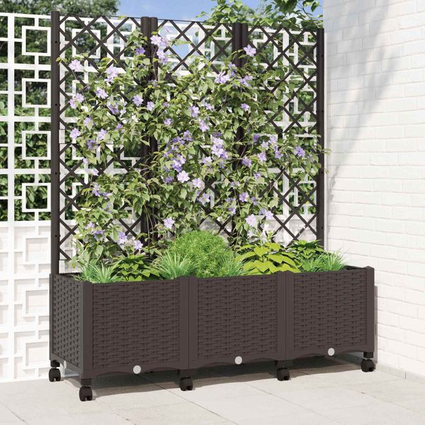 vidaXL Záhradný kvetináč s trelážou a kolesami Hnedá 120 x 40 x 146 cm