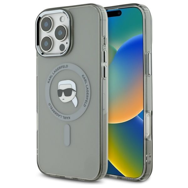 Karl Lagerfeld puzdro pre iPhone 16 Pro Max 6,9" KLHMP16XHLSKIK čierne Hard IML Metal Karl Head MagSafe