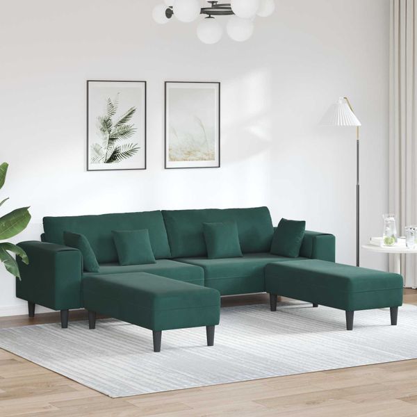 vidaXL Pohovka 3 pcs Tmavozelená 250 x 188 x 76 cm Zamat