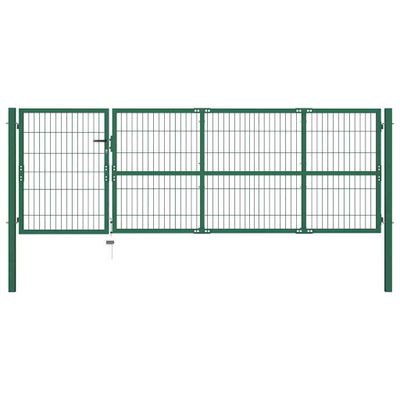 vidaXL Záhradná brána so stĺpikmi 350x100 cm oceľovo zelená