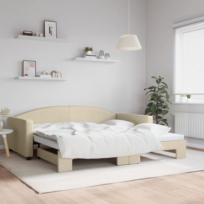 vidaXL Denná posteľ s rozkladacou posteľou krémová 100x200 cm látka