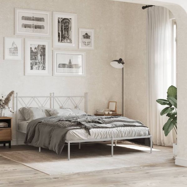 vidaXL Kovový rám postele s čelom biely 135x190 cm