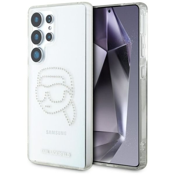 Puzdro Karl Lagerfeld HC IML Rhinestones K Head pre Samsung Galaxy S25 Ultra transparentné