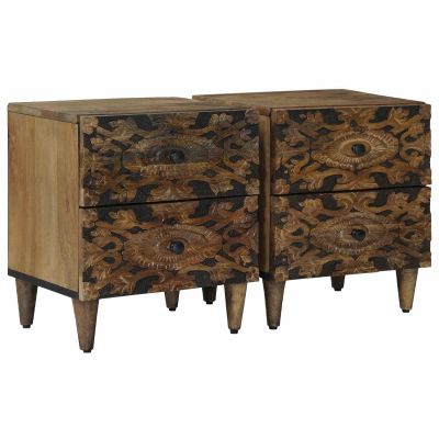 vidaXL Nočný stolík 2 pcs Hnedá 40 x 33,5 x 46 cm Masívne mango drevo