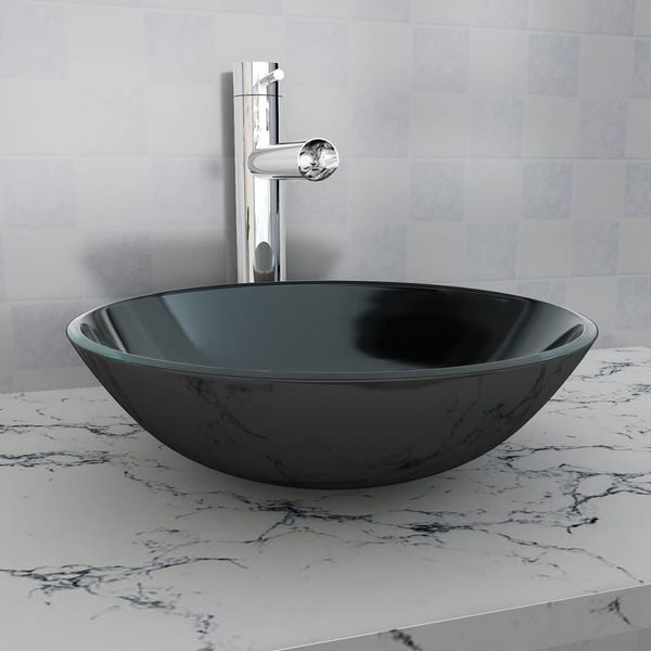vidaXL Umývadlo z tvrdeného skla, 42 cm, čierne
