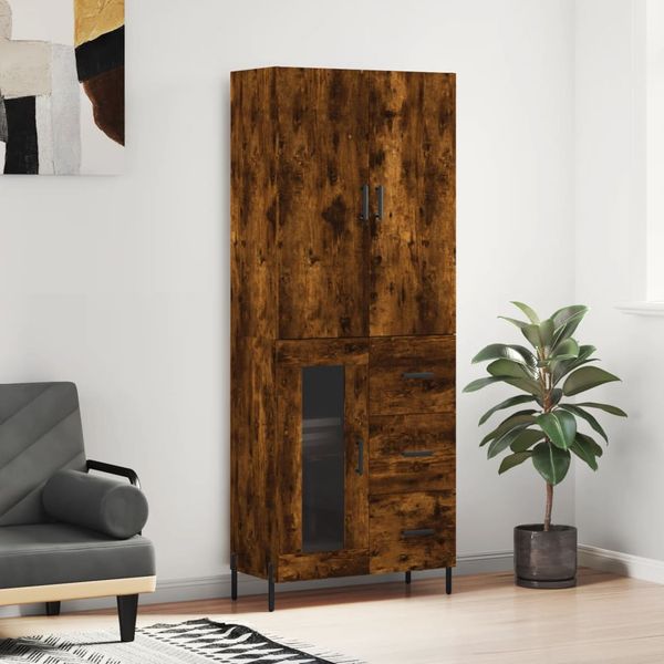 vidaXL Vysoká skrinka dymový dub 69,5x34x180 cm spracované drevo