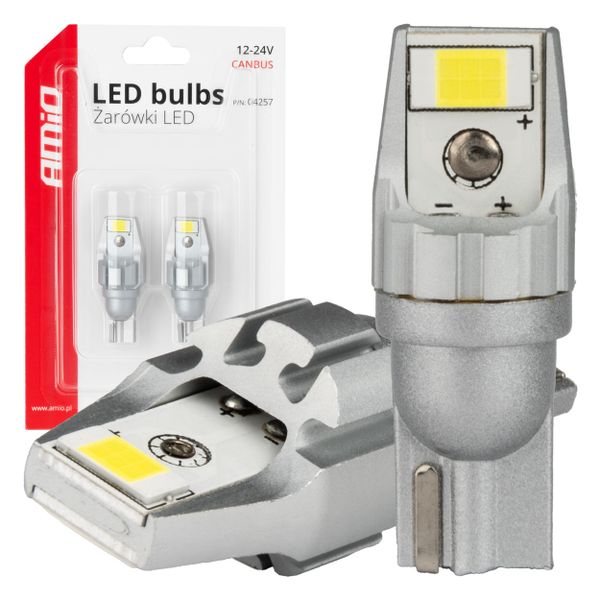 LED žárovky CANBUS T15 W16W 2SMD 3570 Bílá 12V 24V AMiO-04257