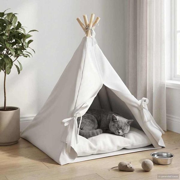 vidaXL Psí teepee s vankúšom Biela 60 x 60 x 70 cm Polyester