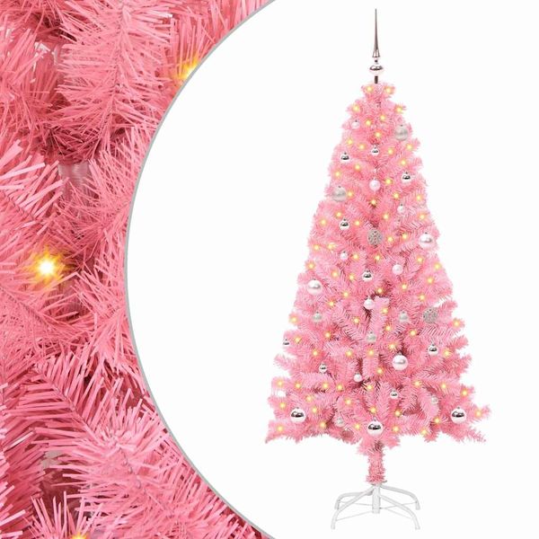 vidaXL Vianočný stromček s 150 LED-i so stojanom Ružová 150 cm PVC