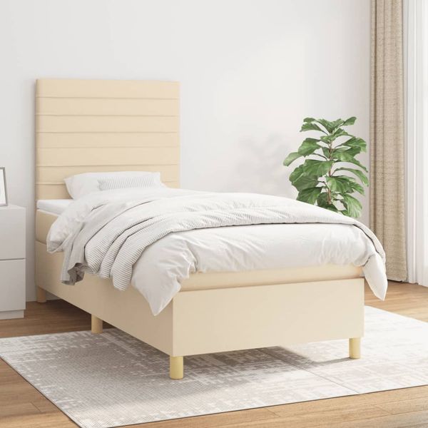 vidaXL Posteľný rám boxspring s matracom krémový 90x190 cm látka