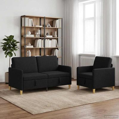 vidaXL Súprava pohovky s úložným priestorom 2 ks Čierna Polyester