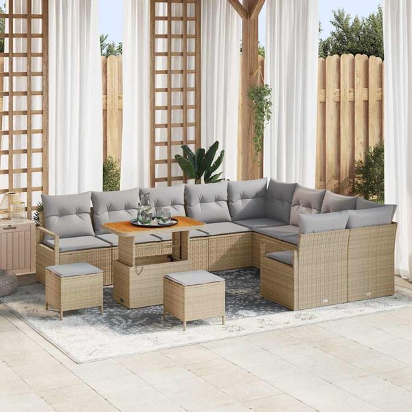 vidaXL Súprava záhradných pohoviek s vankúšom 12 pcs Béžová polyratan