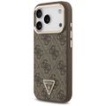 Guess Case Magsafe 4G PU kožené puzdro s trojuholníkovým logom a zlatým kovovým rámom fotoaparátu pre iPhone 17 Pro hnedá