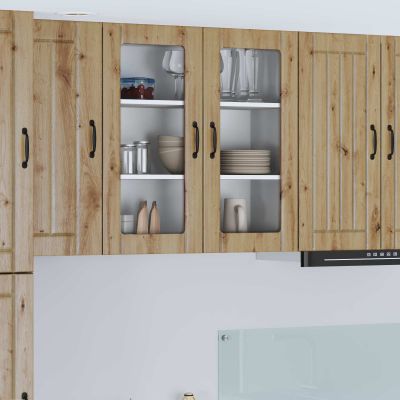 vidaXL Nástenný sklenený kabinet LUCCA Dub artisan 80 x 31 x 80 cm