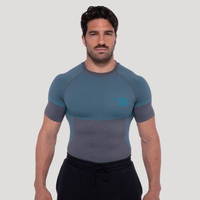 Bezšvové tričko OG1 Grey/Blue - GymBeam, veľkosť M