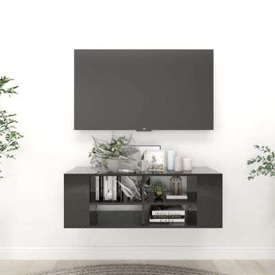 vidaXL Nástenná TV skrinka, lesklá čierna 102x35x35cm kompozitné drevo