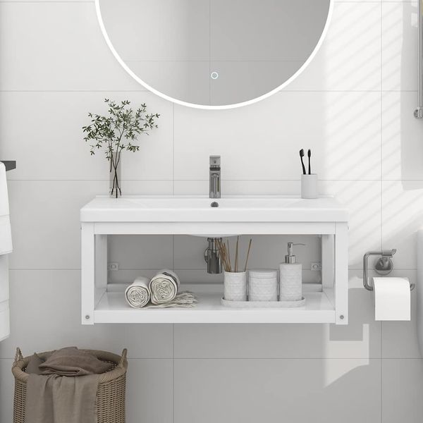 vidaXL Nástenný rám na umývadlo biely 79x38x31 cm železo