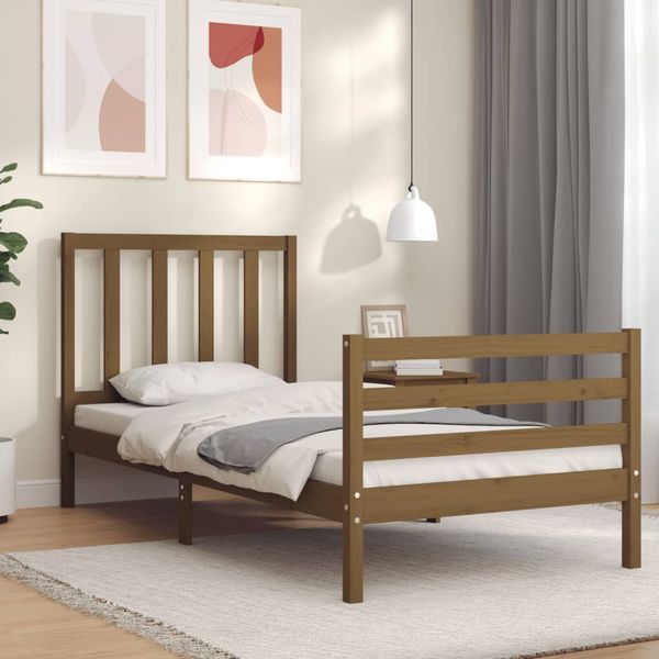 vidaXL Rám postele s čelom medovohnedý 100x200 cm masívne drevo