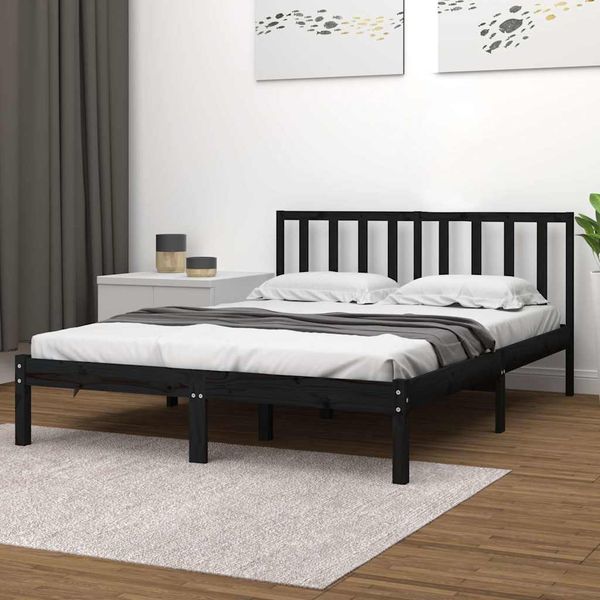 vidaXL Posteľný rám, čierny, borovicový masív 135x190cm dvojlôžko