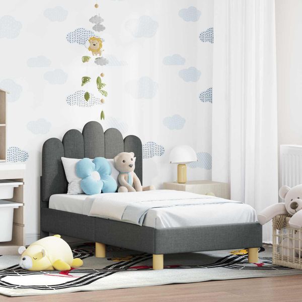 vidaXL Rám detskej postele s čelom Tmavosivá 70 x 140 cm Látka