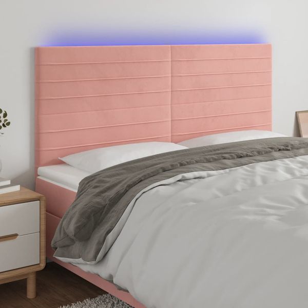 vidaXL Čelo postele s LED ružové 200x5x118/128 cm zamat