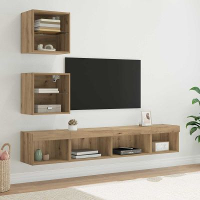 vidaXL TV nástenné jednotky s LED 5 pcs Remeselný dub Kompozitné drevo