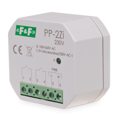 Relé elektromagnetické F&F PP-2Zi/230, 2× NO, 230V, 2x 16A, do krabice