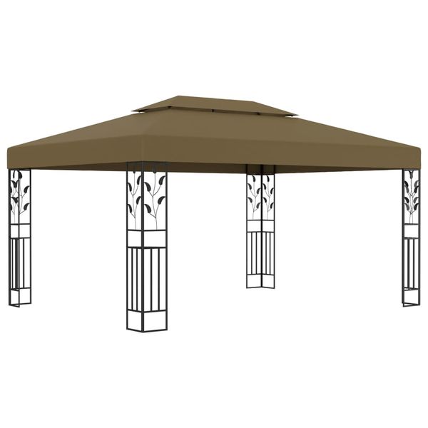 vidaXL Altánok s dvojitou strieškou 3x4 m, sivohnedý 180 g/m²