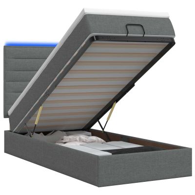 vidaXL Ottoman posteľ s matracom a LED Tmavosivá 100 x 200 cm Látka