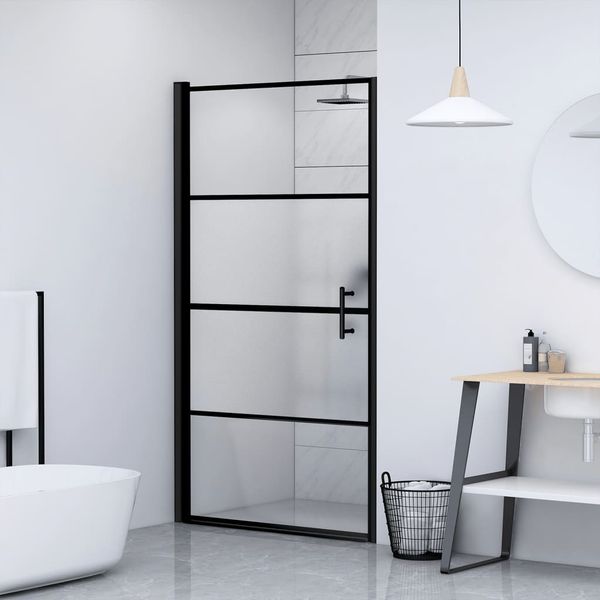 vidaXL Sprchové dvere polopriehľadné tvrdené sklo čierne 91x195 cm