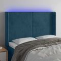 vidaXL Čelo postele s LED tmavomodré 147x16x118/128 cm zamat