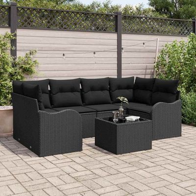 vidaXL Súprava záhradných pohoviek s vankúšom s úložiskom 7 pcs Čierna