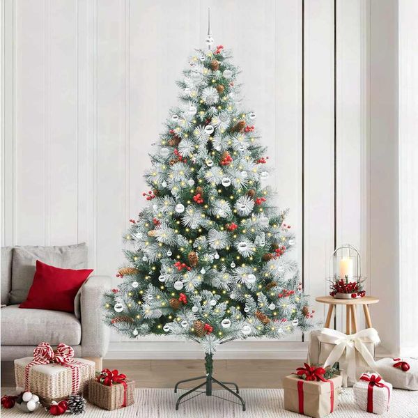 vidaXL Umelý vianočný stromček Zelená a biela 240 cm PVC, kov a plast