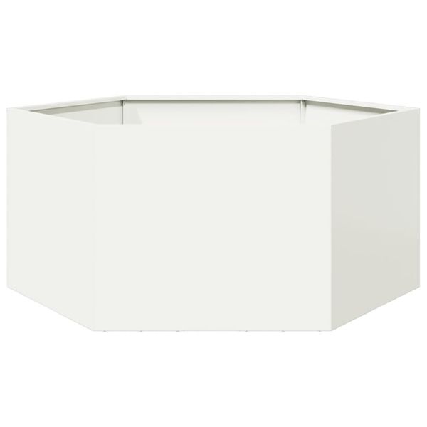 vidaXL Záhradný kvetináč, biely, šesťhran 104x90x45 cm, oceľ
