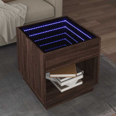 vidaXL Konferenčný stolík s nekonečnými LED hnedý dub 50x50x50 cm