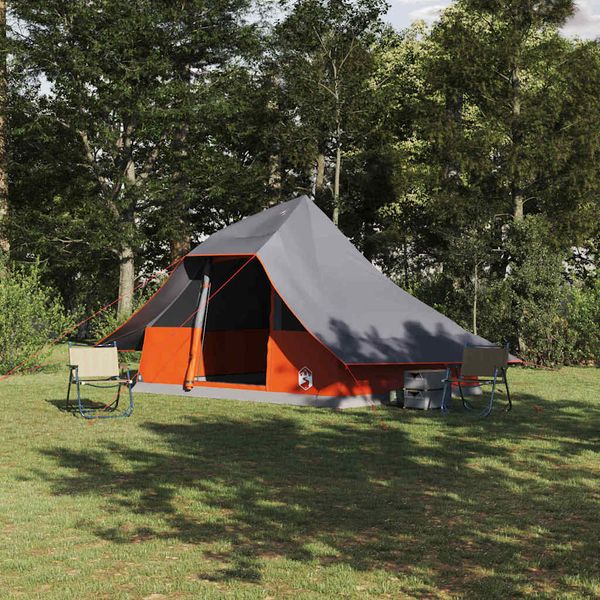 vidaXL Tipi stan so strechou Šedá a oranžová 364 x 281 x 257 cm taft