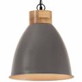 vidaXL Industriálna závesná lampa sivá železo a masívne drevo 35 cm E27
