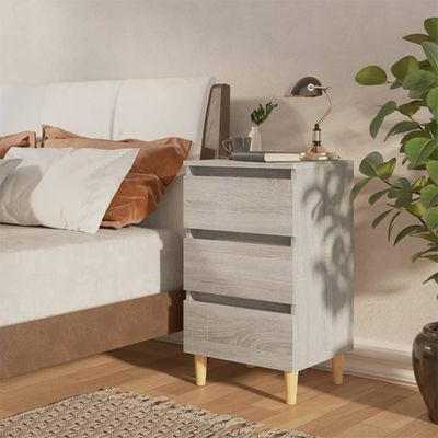 vidaXL Nočné stolíky nohy z masívneho dreva 2ks sivý sonoma 40x35x69cm