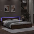 vidaXL Posteľný rám s čelom a LED hnedý dub 180x200 cm