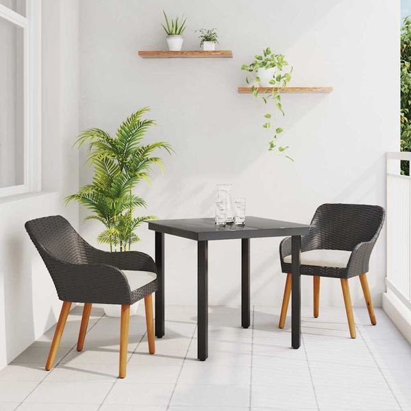 vidaXL Záhradný jedálenský set s vankúšom 3 pcs Čierna polyratan