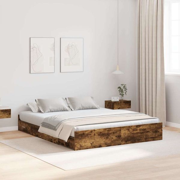vidaXL Rám postele s úložným prostorem Dymová dub 160 x 200 cm
