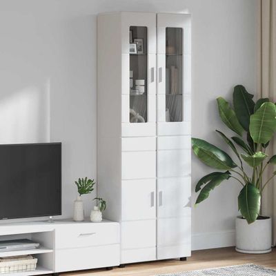 vidaXL Highboard FLORIN 60 x 35 x 182 cm Vysoký lesk bielej