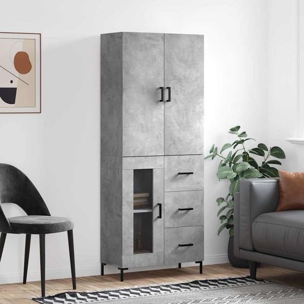 vidaXL Vysoká skrinka betónová sivá 69,5x34x180 cm spracované drevo